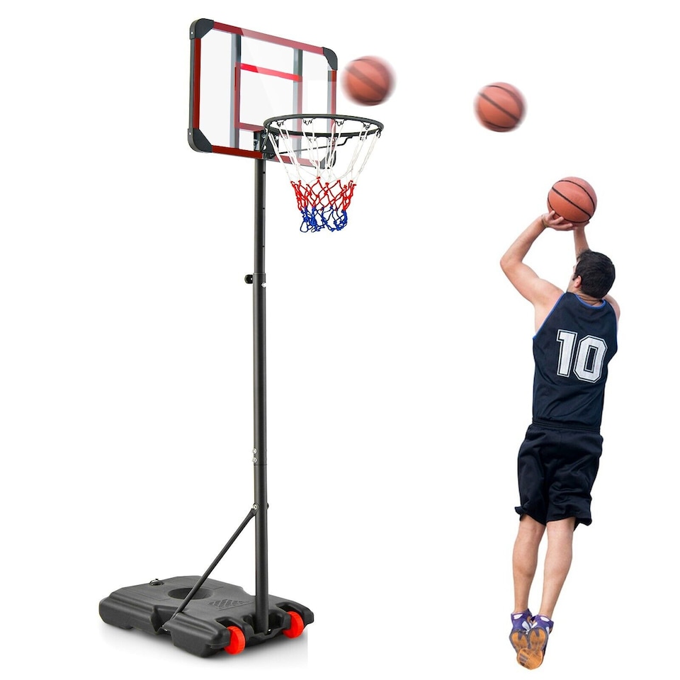 image 1 of Basketball Backborad Hoop Net Set 193-248cm Adjust Basketball Goal System
