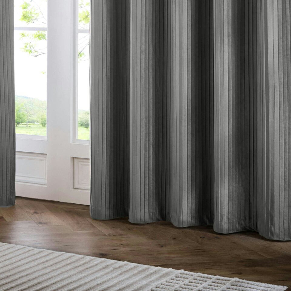 image 1 of Paoletti Corinthian Velvet Room Darkening Dove Grey Eyelet Curtains 168 x 137 cm Multi