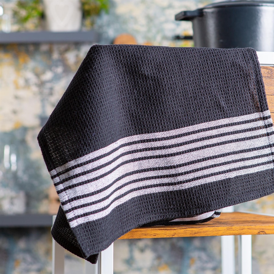 image 1 of Nicola Spring Cotton Tea Towels - 60cm x 40cm - Black - Pack of 4