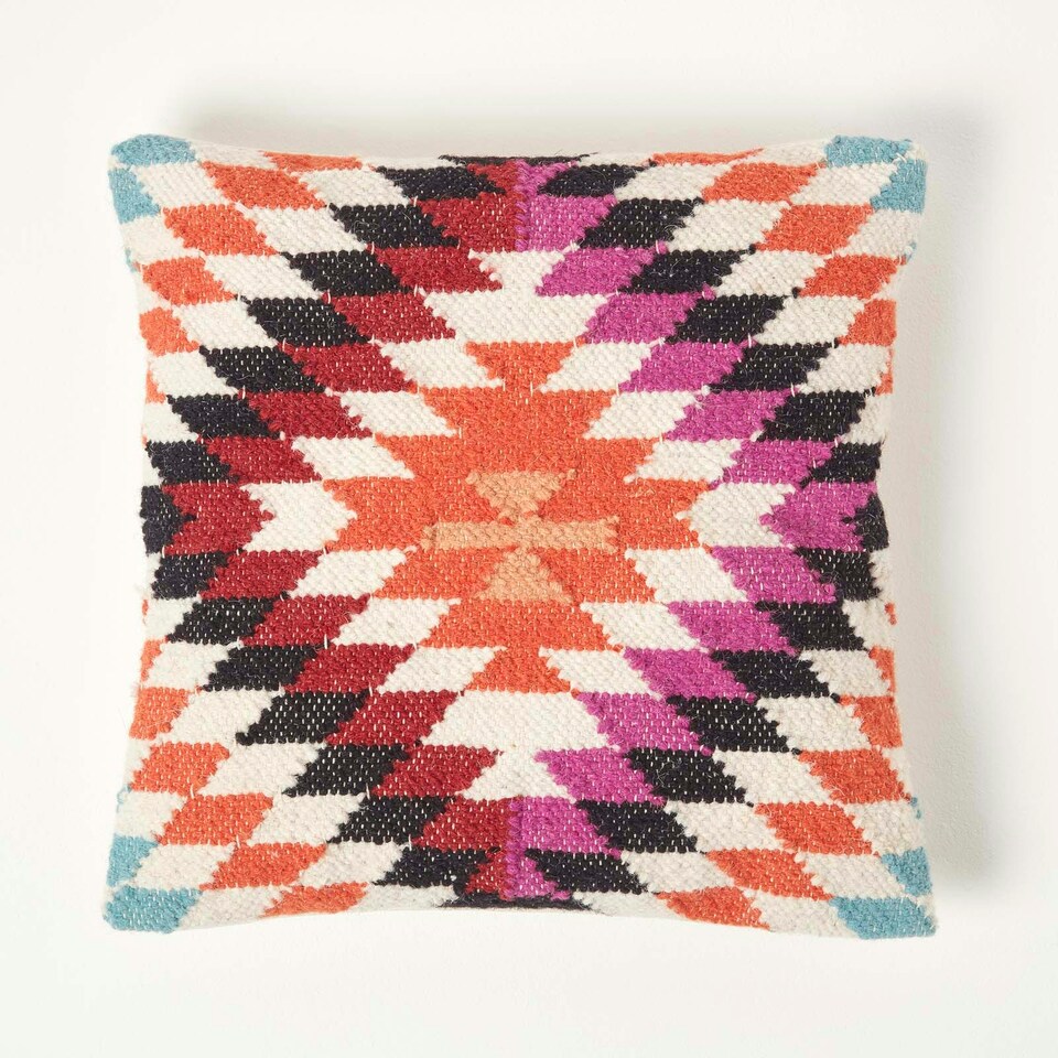 image 1 of Homescapes Manila Handwoven Kilim Cushion with Feather Filling - 45 x 45 cm Multi