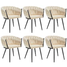Dining Chair Astano - padded, velvet, knot design, continuous backrest | Cream | sand | 6