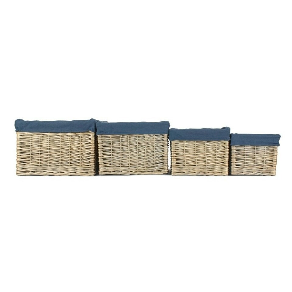 image 1 of Antique Wash Navy Cotton Lined Willow Storage Basket Blue | L