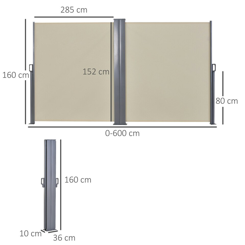 image 1 of Outsunny Retractable Double Side Awning Screen Fence Privacy Beige, 6x1.6m Cream