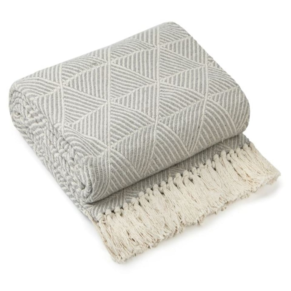image 1 of Geo Diamond Collection Recycled Cotton Throw in Silver (70" x 100") Grey | Grey