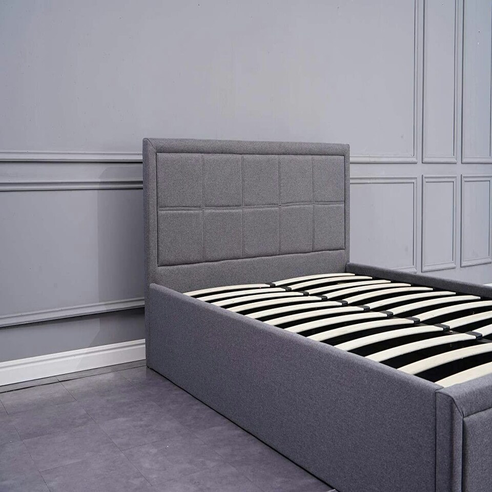 image 1 of Ottoman Stoarge Bed grey small double 4ft fabric and 1 Mattress wooden bedroom