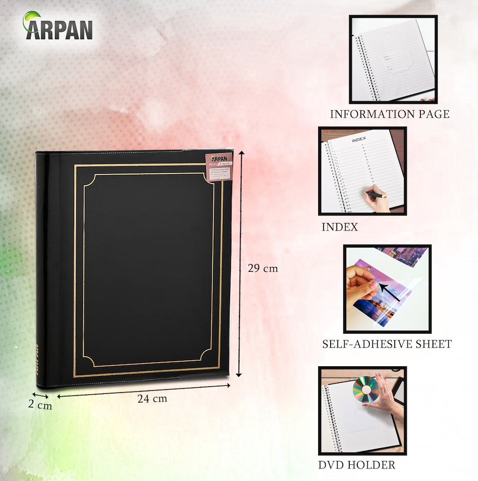 image 1 of ARPAN Self-Adhesive Photo Album – 20 Sheets / 40 Sides Spiral Bound Memory Book – Sticky Page Scrapbook Album for Various Sized Photos, Keepsakes & Special Memories