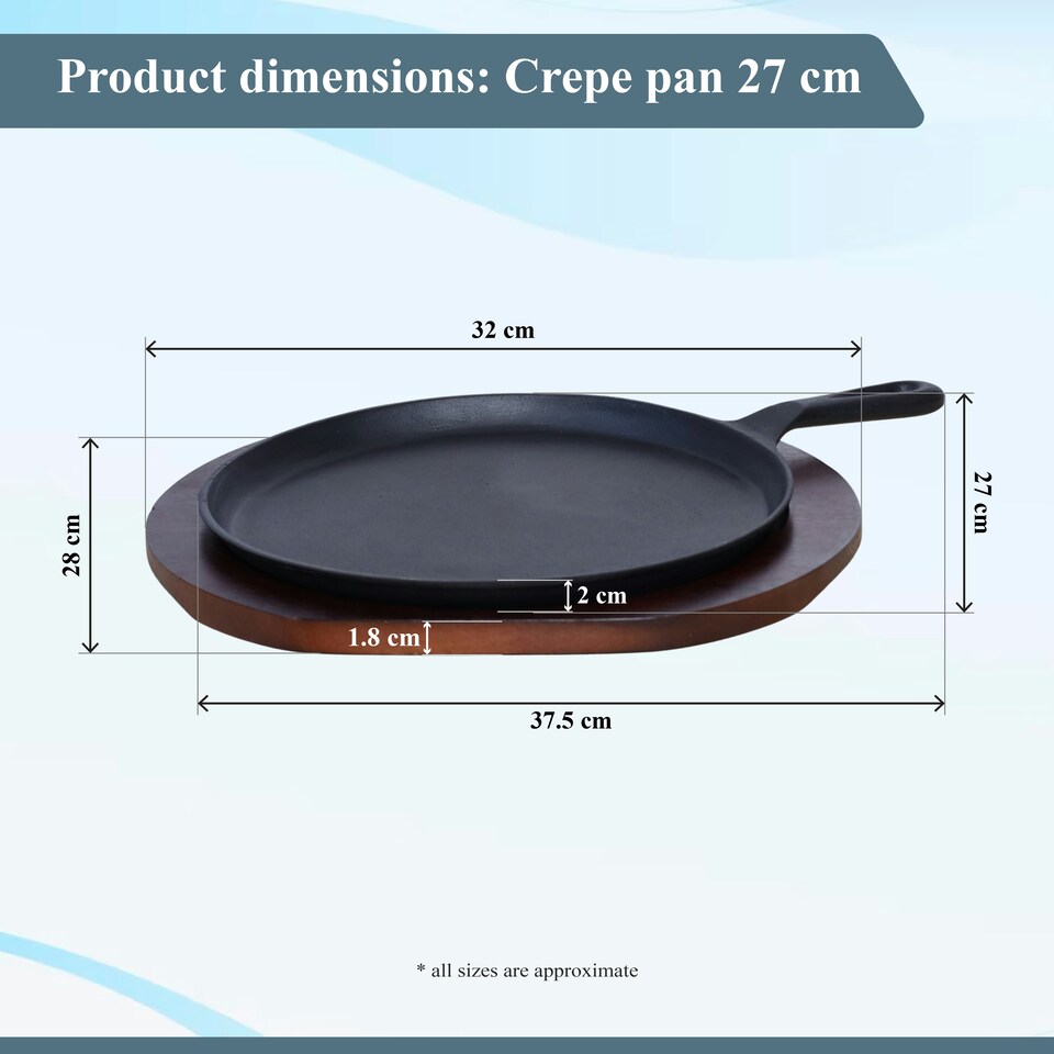 image 1 of Buckingham Pre-Seasoned Cast Iron Griddle Crepe Pan 27 cm with Wooden Base