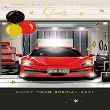 Words 'n' Wishes Special Son Birthday Card, Happy Birthday Card with Sports Car Design and Foil Details