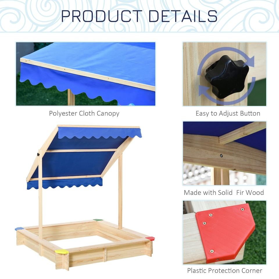 image 1 of Outsunny Kids Wooden Cabana Sandbox Children Outdoor Playset w/ Bench Canopy