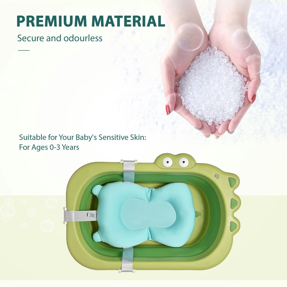 image 1 of HOMCOM Baby Bath Tub for Toddler Foldable w/ Baby Cushion for 0-3 Years Green