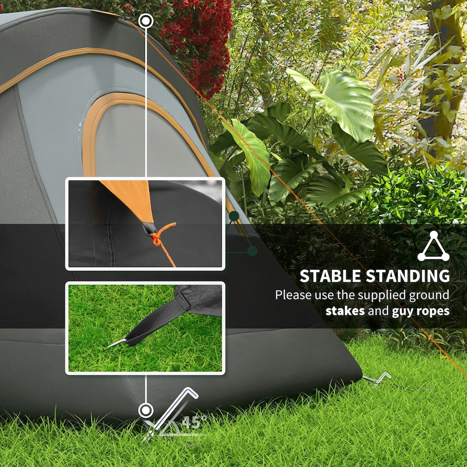 image 1 of Outsunny 5-6 Man Camping Tent with Bag, Fibreglass and Steel Frame, Grey
