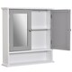 image 1 of kleankin Mirror Cabinet Wall Mounted with Double Mirrored Doors, Hanging Cabinet with Cupboard and Shelf, Bathroom Wall Storage Organiser, Grey