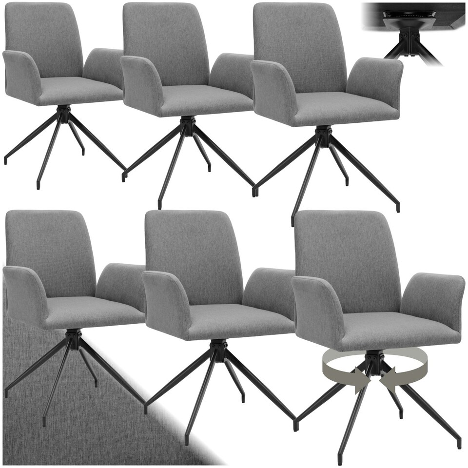 image 1 of Swivel Chair Daya - upholstered, robust fabric, 55.5 x 58 x 87 cm - Set of 6 Grey | Anthracite
