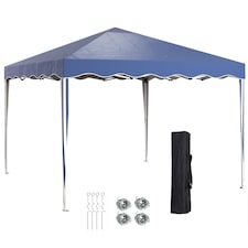 Outsunny 3x3m Pop Up Gazebo, Foldable Party Tent with Wave Edge and Carry Bag, Height Adjustable Festival Camping Canopy for Garden Outdoor, Blue