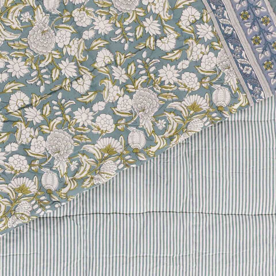 image 1 of Wylder Annabelle Cotton Floral Quilted Bedspread | Blue | Blue | L | 1