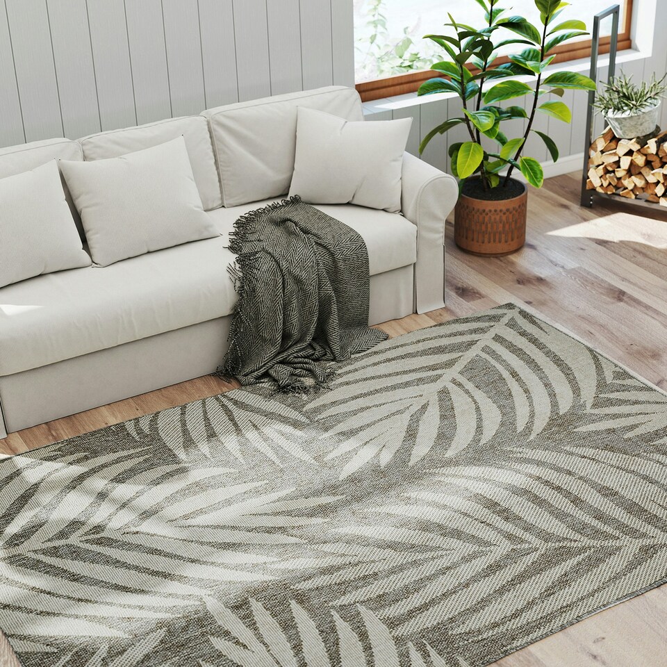 image 1 of HOMCOM Easy-Cleaning Machine Washable Area Rug for Patio, Garden, Grey Grey