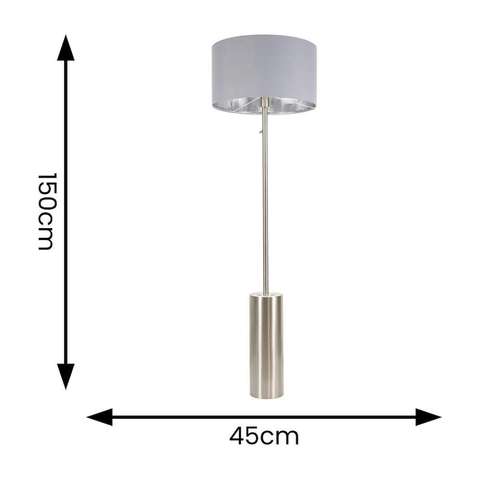 image 1 of ValueLights Lexy Brushed Chrome Rotary Dimmer Switch Floor Lamp with Grey/Chrome Shade Grey