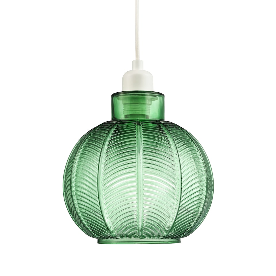image 1 of Designer Ribbed Leaf Themed Forest Emerald Green Glass Pendant Lighting Shade | Green