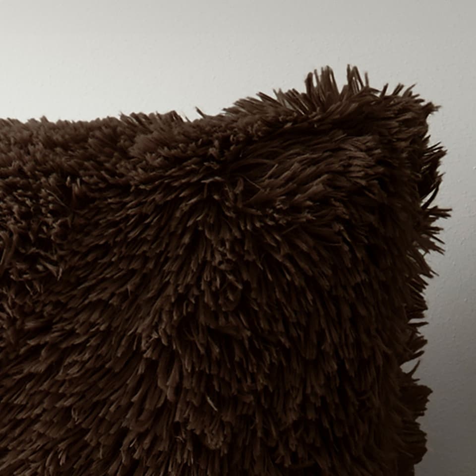 image 1 of Catherine Lansfield Cuddly Deep Pile Faux Fur Cushion | Brown | Chocolate | 45x45cm