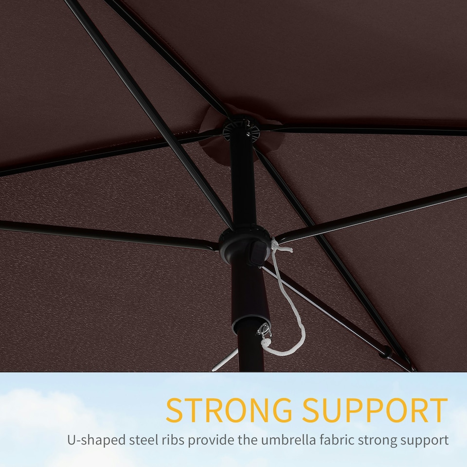 image 1 of Outsunny Aluminium Sun Umbrella Parasol Patio Rectangular 2M x 1.3M Brown