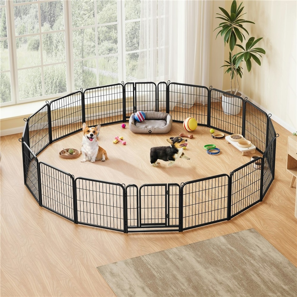 image 1 of Yaheetech 16-Panel Metal Dog Playpen, 60 × 60 cm Black