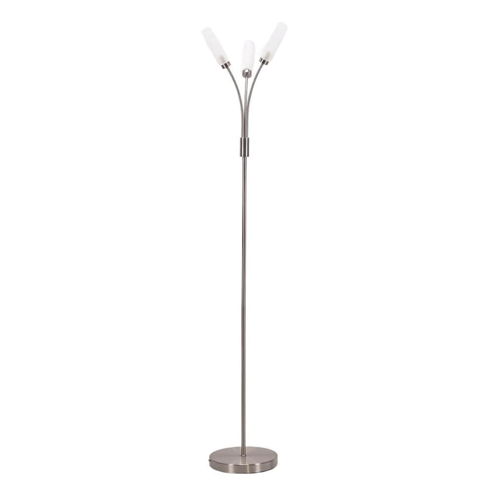 image 1 of ValueLights Maya Brushed Chrome 3 Way Curved Arm Upright Floor Lamp | Silver