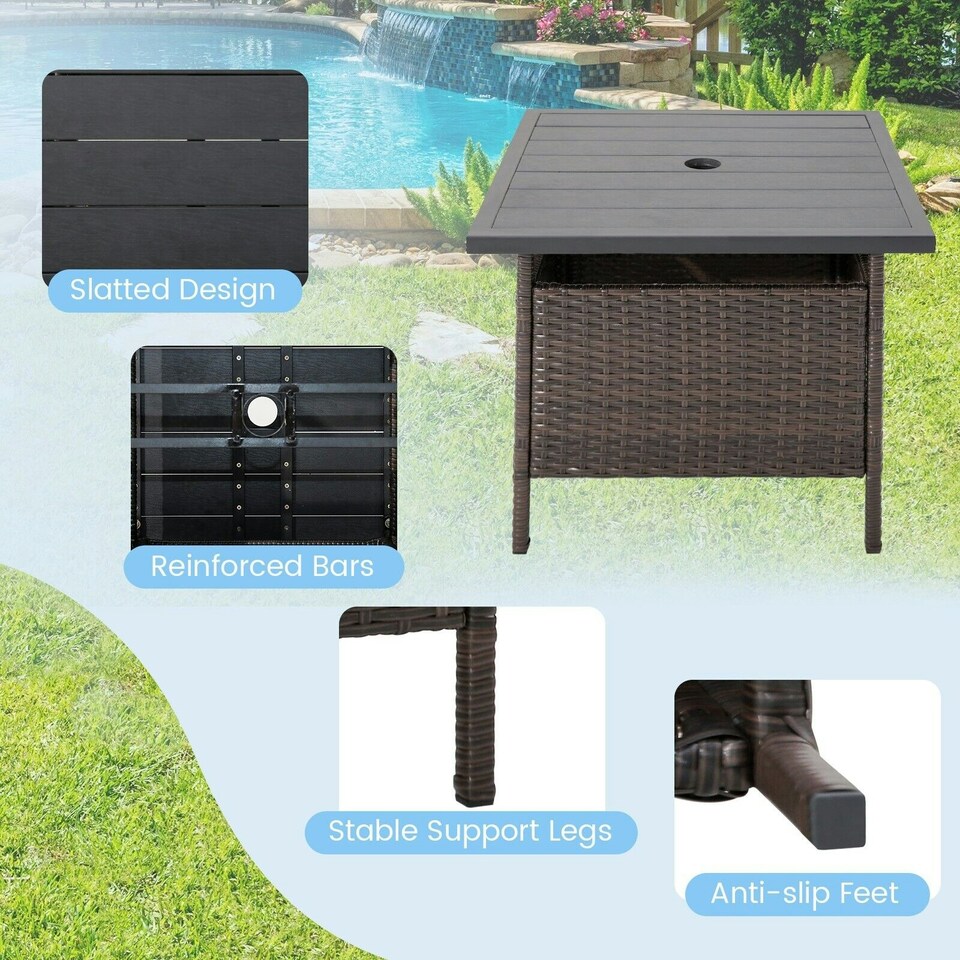 image 1 of COSTWAY Rattan Umbrella Side Table Outdoor Garden Table Brown