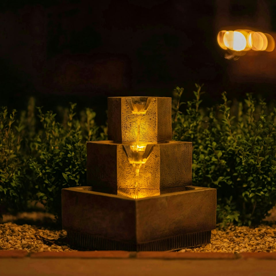 image 1 of Primrose Solar Tiered Coba Square Water Feature with Lights 37cm