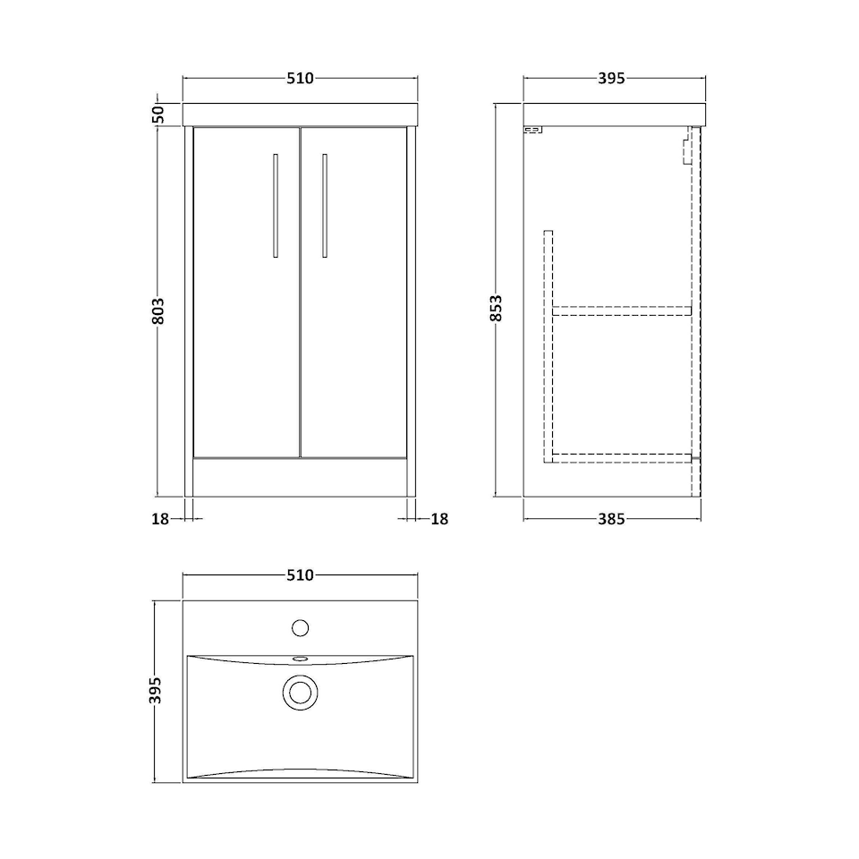 image 1 of Balterley Winshill Contemporary 2 Door Floor Standing Vanity Unit with Thin Edge Basin, Metallic Slate, 500mm
