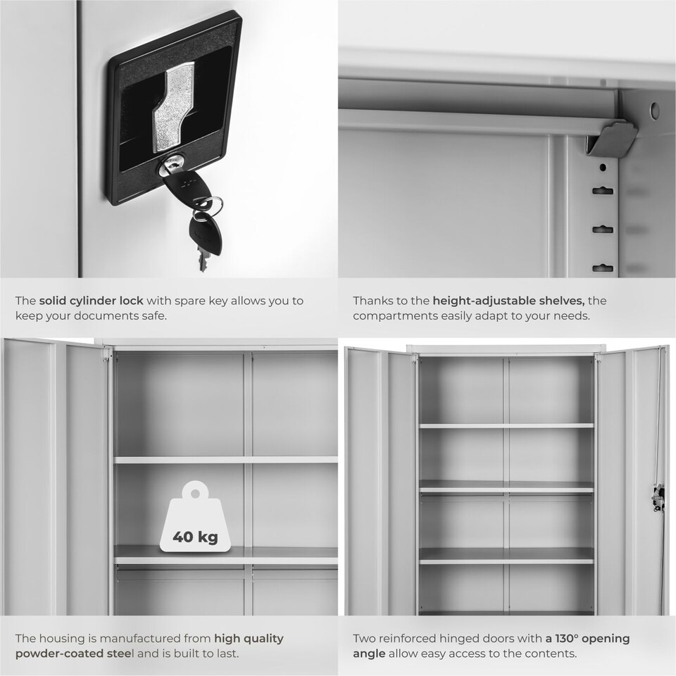 image 1 of Filing Cabinet - 4 adjustable shelves, lockable, 140 x 90 x 40 cm | Grey | grey | 40 x 90 x 140 cm | 1