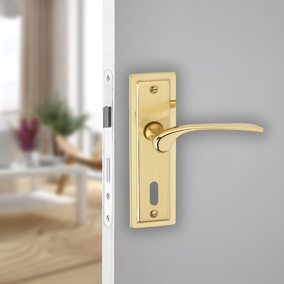 image 1 of Como Dual Metal Lever Latch Door Handles Set Round Rose Internal, External | Silver | Polished Brass Keyhole