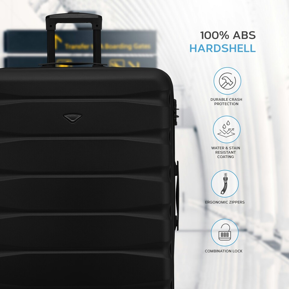 image 1 of Flight Knight Set of 3 Lightweight 4 Wheel ABS Hard Case Suitcases Cabin & Hold Luggage, 100+ Airlines Approved - easyJet, British Airways, Ryanair, Jet2 Blue | Navy