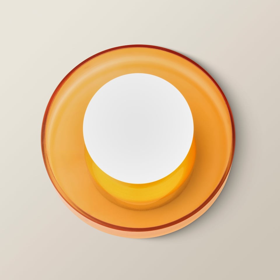 image 1 of ValueLights Newbury Amber Glass IP44 Flush Wall Light | Orange