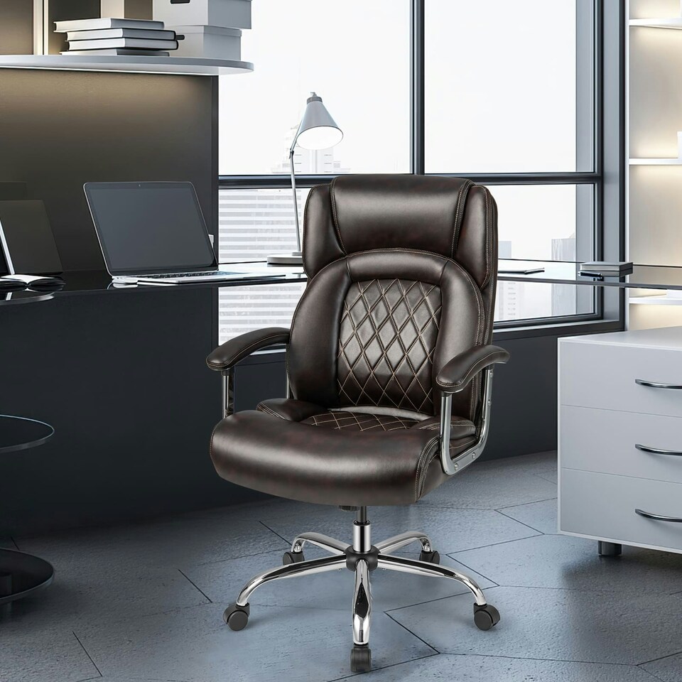 image 1 of COSTWAY Big & Tall Office Chair Adjustable Executive Chair Brown