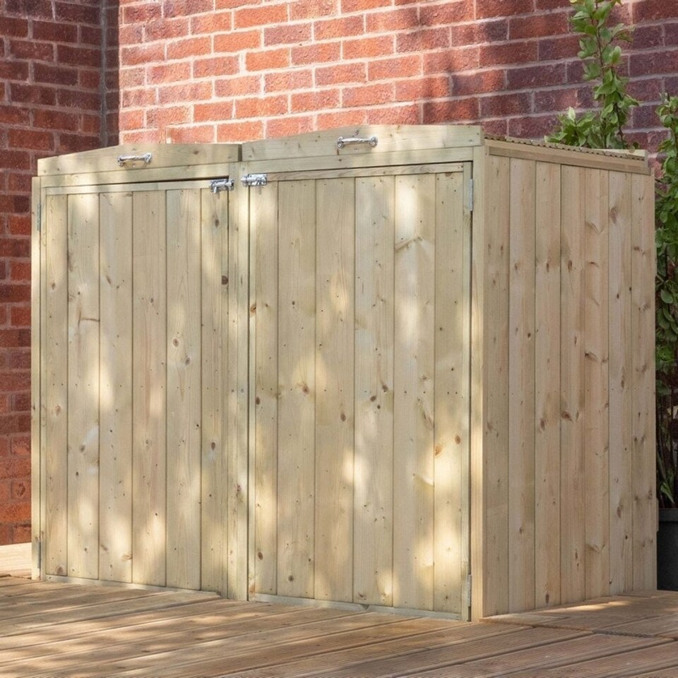 image 1 of Pressure Treated Premium Double Bin Store - Timber - L80 x W142 x H117 cm - Brown Brown