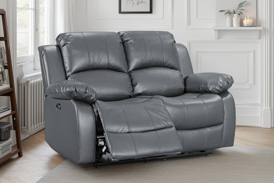 image 1 of Faux Leather Grey 2 Seater Electric Recliner Sofa VALENCIA