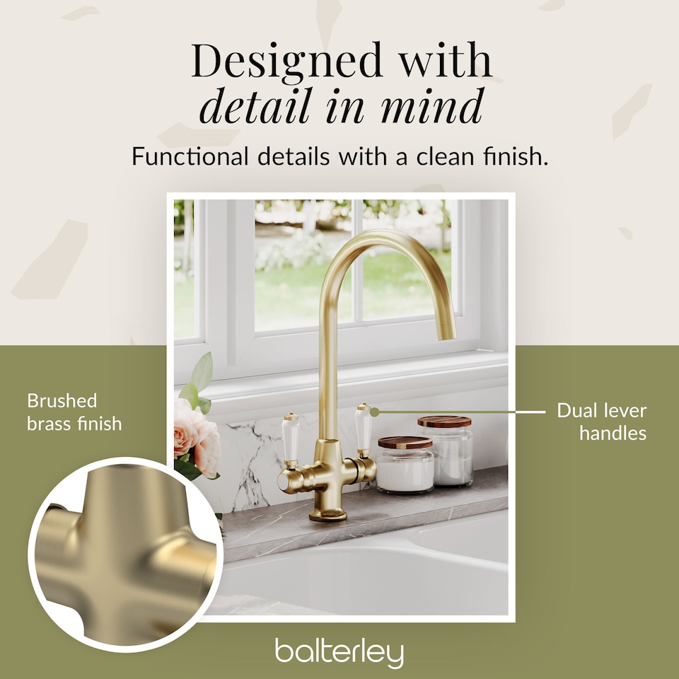 image 1 of Traditional Kitchen Sink Mono Mixer Tap - Brushed Brass Lever Handles | Copper | Brushed Brass | 1