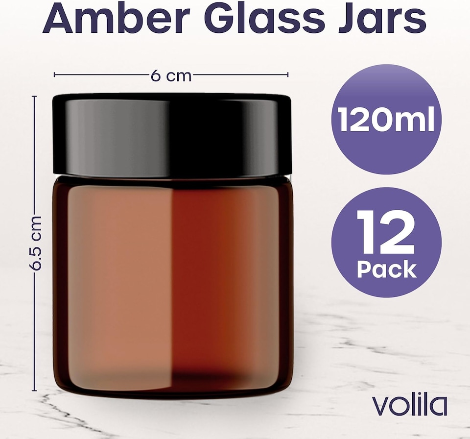image 1 of Cosmetic Amber Glass Jar Set - UV Protection for Powder, Lotion and Cream