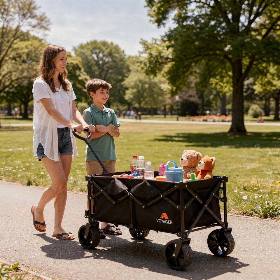 image 1 of Voyager Heavy Duty Folding Camping Wagon with All Terrain Wheels