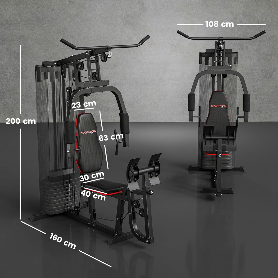 image 1 of SPORTNOW Home Gym Machine Compact Multi Gym with 45kg Weight Stack