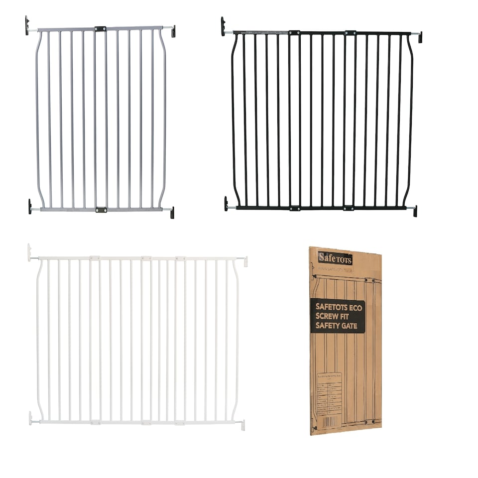 image 1 of Safetots Extra Tall Eco Screw Fit Baby Gate, White, 70cm - 80cm, Extra Tall Gate 100cm in Height, Stair Gate for Baby
