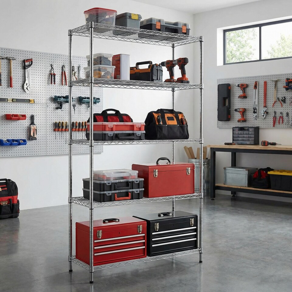 image 1 of 5 Tier Heavy Duty Chrome Wire Shelving Unit