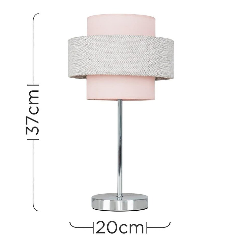 image 1 of ValueLights Pair Weaver Chrome Touch Table Lamps Pink & Grey Shade & Bulb | Multi