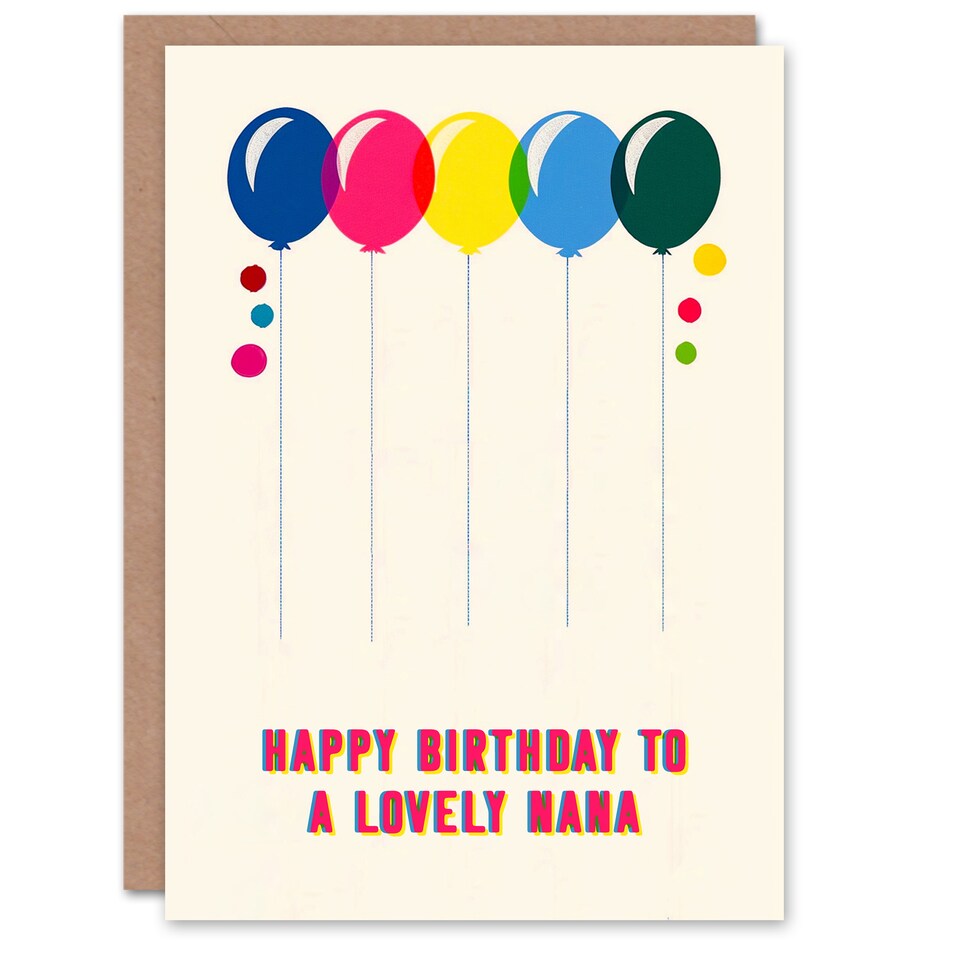 image 1 of Nana Happy Birthday Card Colourful Balloons Pink Blue Yellow