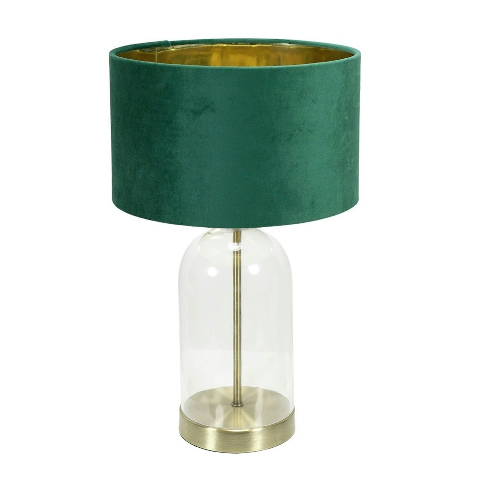 image 1 of ValueLights Jessy Glass with Gold Trim Table Lamp with Forest Green Velvet with Gold Inner Lamp Shade Green