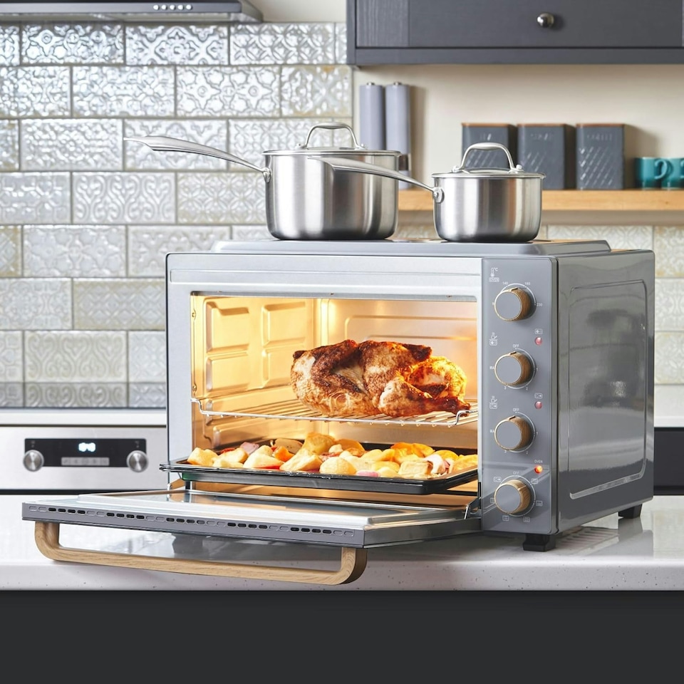 image 1 of Cooks Professional Mini Oven | 48 Litre with 2 Ceramic Hobs | 1800W Oven | 1000W and 1500W Ceramic Hobs | Grey Nordic
