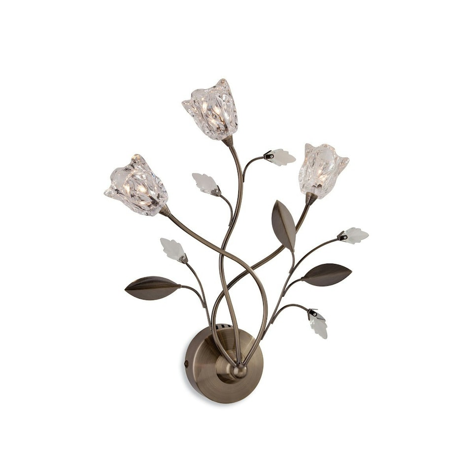 Cindy 3 Light Indoor Wall Light Antique Brass, Clear Glass, G4 Bulb