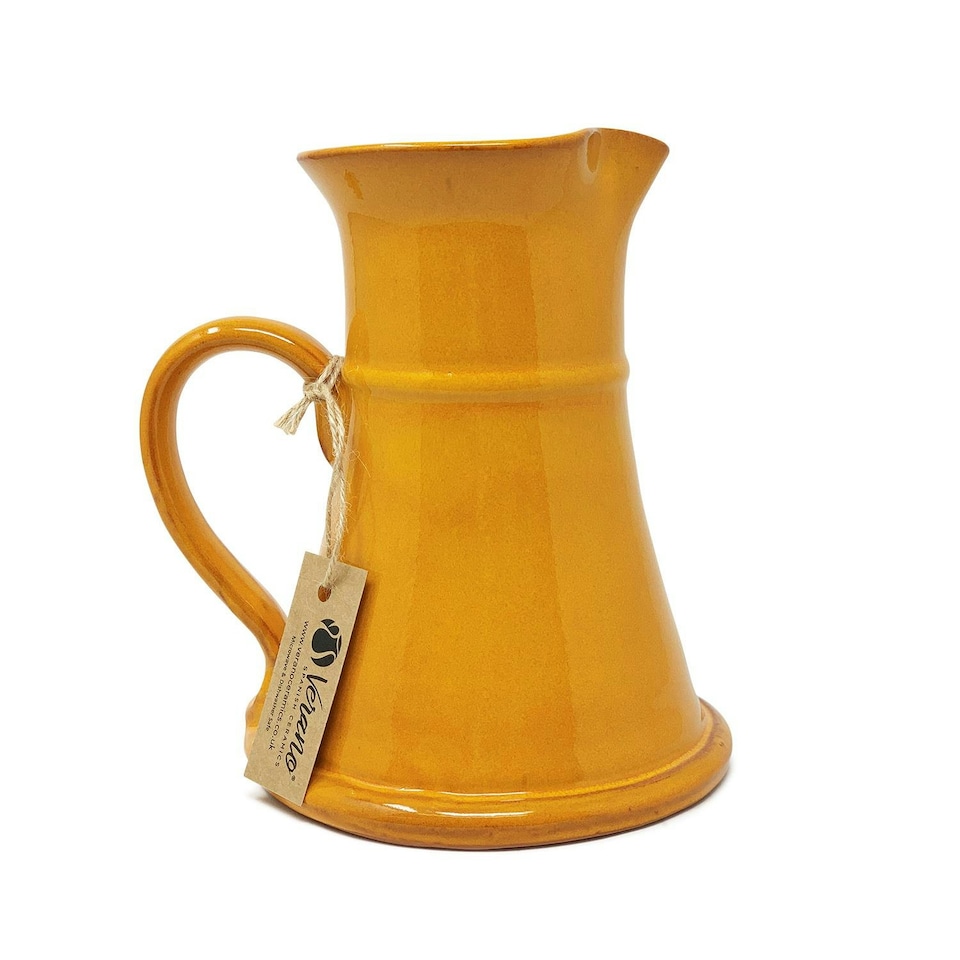 image 1 of Verano Spanish Ceramics Selena Glazed Large Flat Based Jug - 20cm Orange 1L