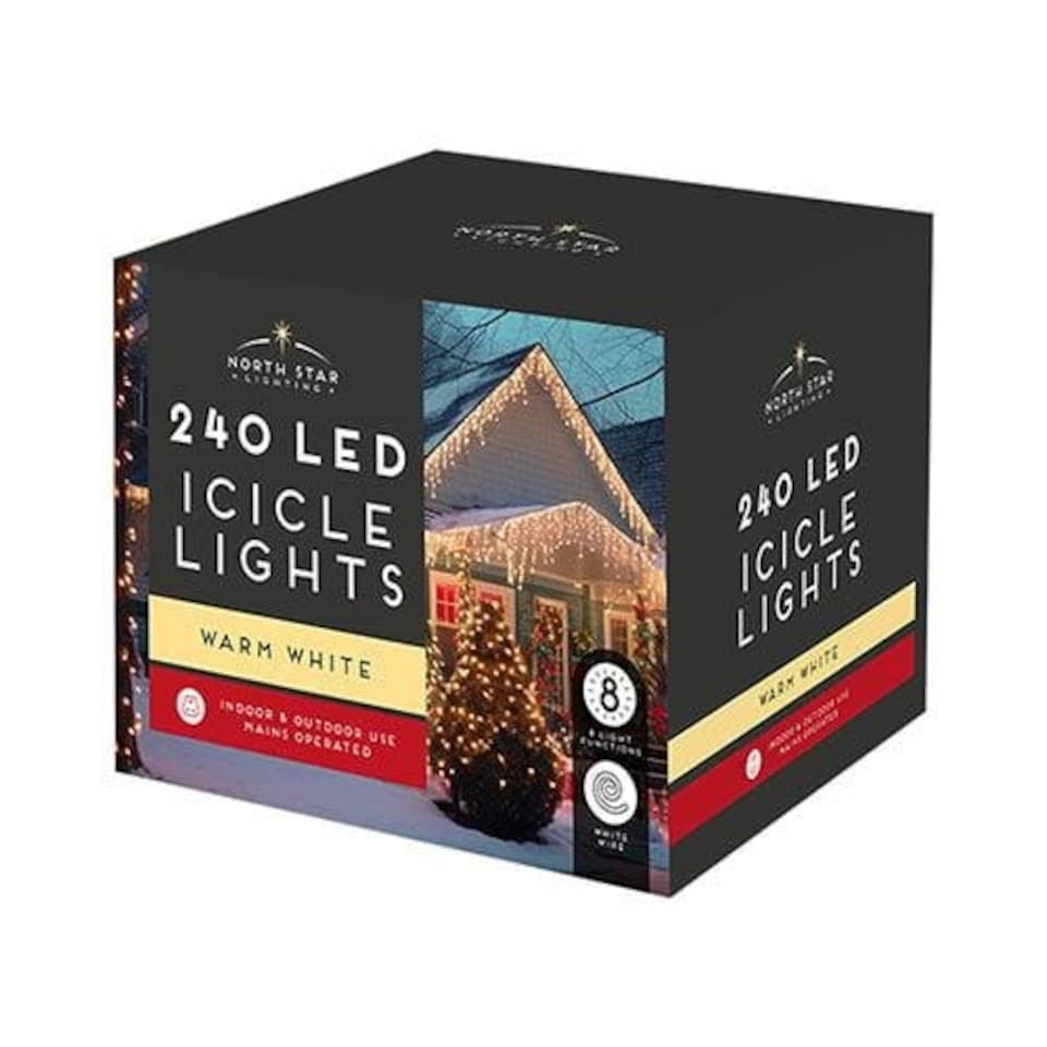 240 Warm White LED Mains Operated Icicle Lights 14m