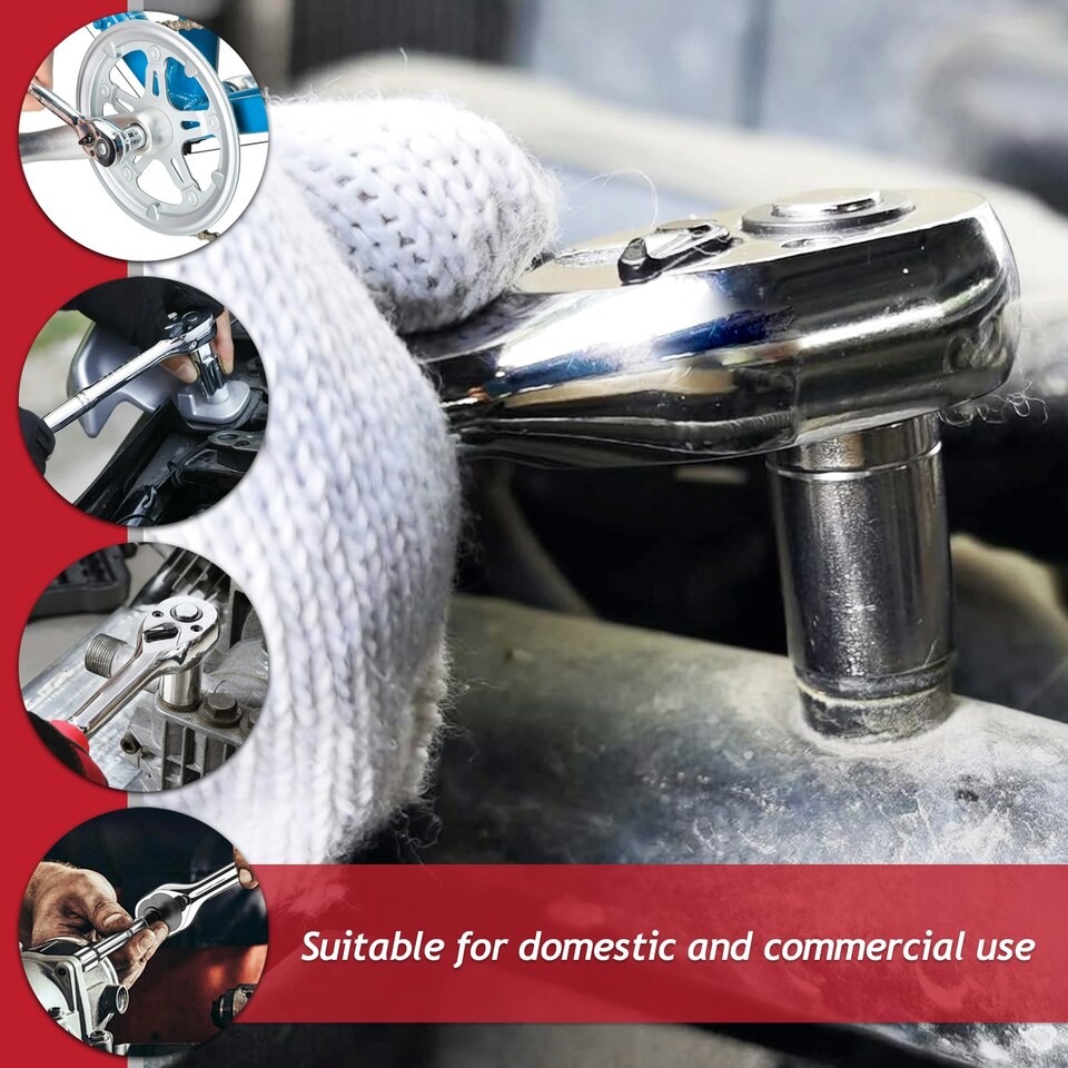 image 1 of SPARES2GO 3/8" Socket Ratchet Square Drive 100 Teeth Quick Release Reversible Chrome Vanadium Steel Tool